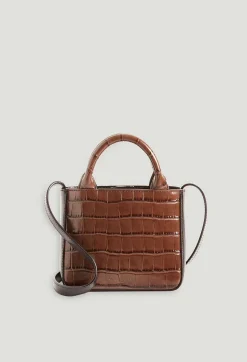 Shop Anoucko Nano Brown Embossed Leather Bag Women Crossbody Bags