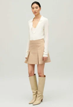 Discount Beige Checked A-Line Skirt Women Skirts And Shorts