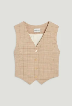 Best Beige Checked Suit Waistcoat Women Blazers