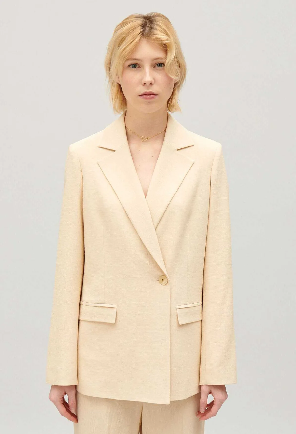 Online Beige Textured Suit Jacket Women Blazers