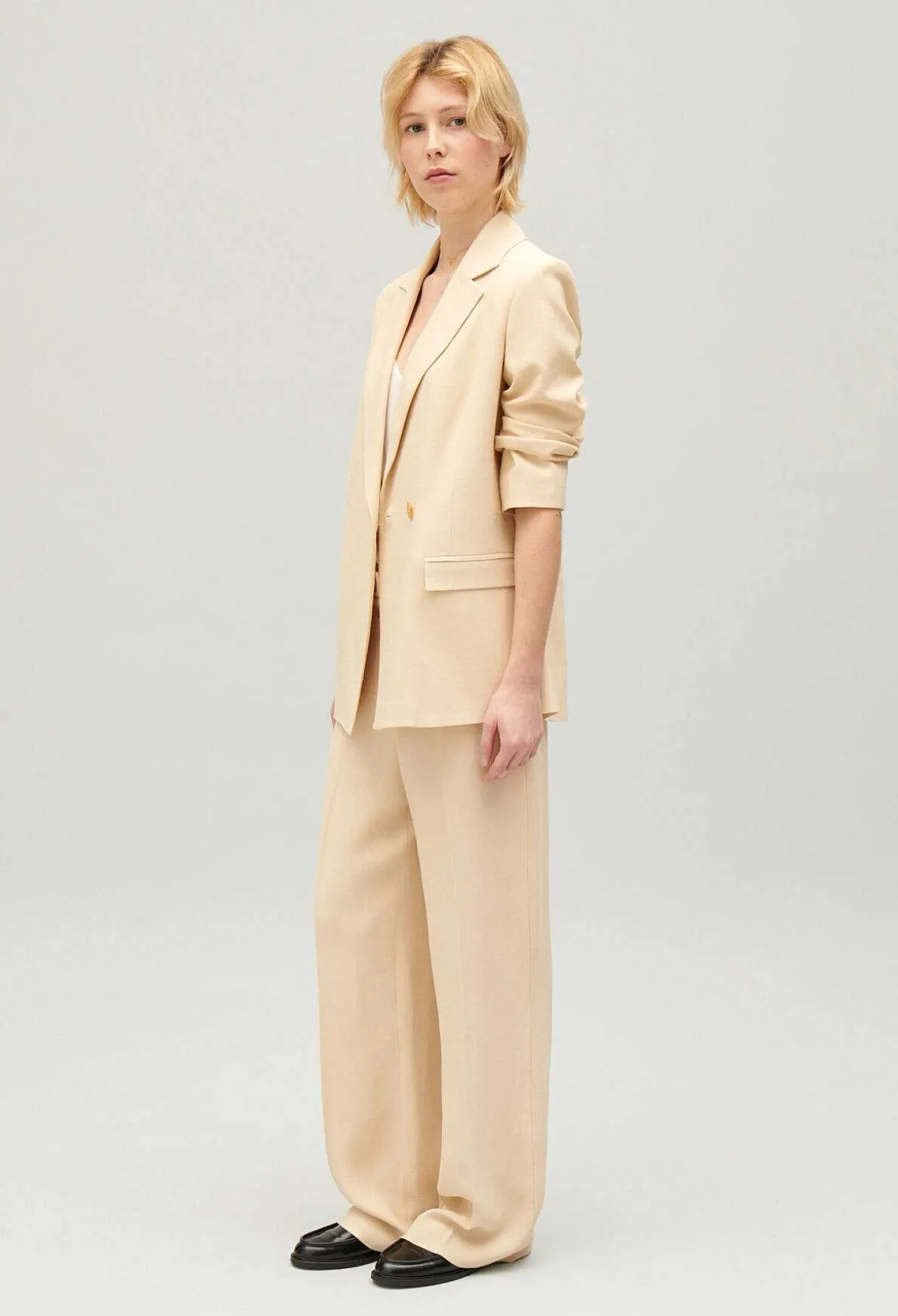 Online Beige Textured Suit Jacket Women Blazers