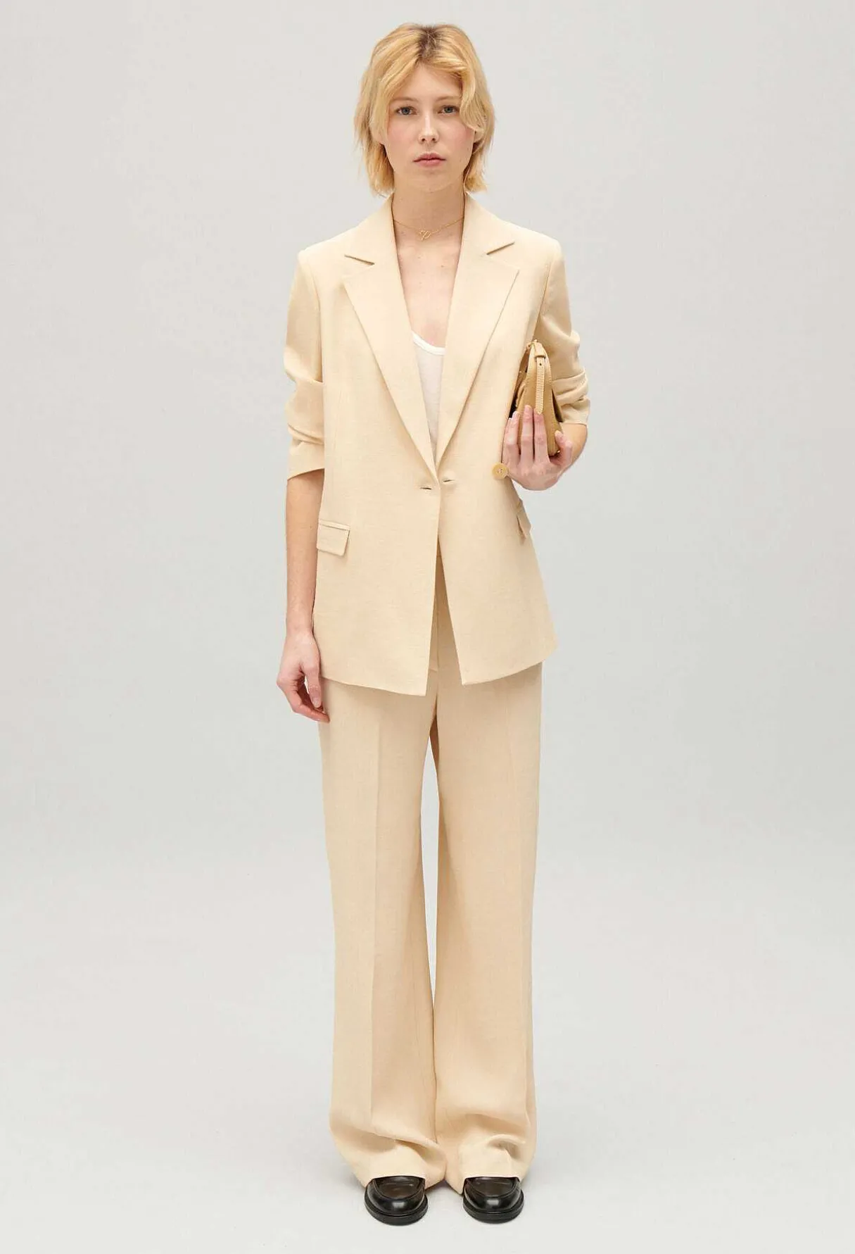 Online Beige Textured Suit Jacket Women Blazers