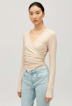 Fashion Beige Wrap Top Women Tops And Shirts