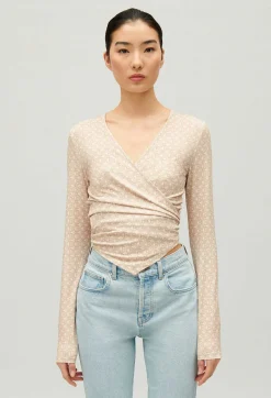 Fashion Beige Wrap Top Women Tops And Shirts