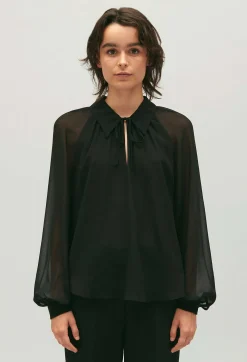 Store Black Floaty Blouse Women Tops And Shirts