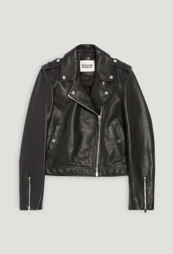 Outlet Black Grained Leather Jacket Women Jackets And Coats