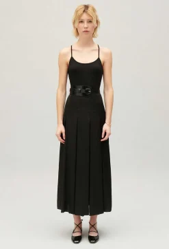 New Black Midi Dress With Crossover Back Women Dresses