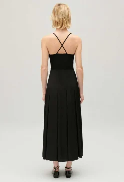 New Black Midi Dress With Crossover Back Women Dresses