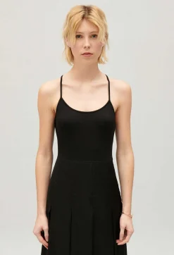 New Black Midi Dress With Crossover Back Women Dresses