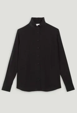 Outlet Black Silk Shirt With Victorian Collar Women Tops And Shirts