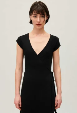 Online Black Wrap Midi Dress Women Dresses
