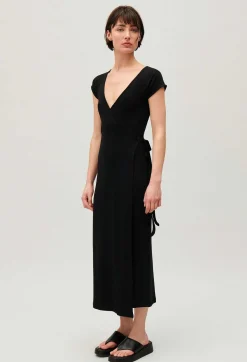 Online Black Wrap Midi Dress Women Dresses