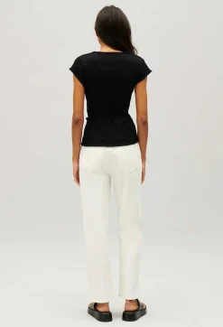 Flash Sale Black Wrapover Top Women Tops And Shirts