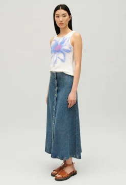 Hot Blue Denim Midi Skirt Women Skirts And Shorts