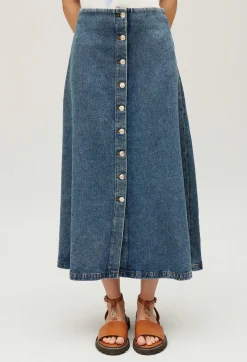 Hot Blue Denim Midi Skirt Women Skirts And Shorts