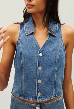 Shop Blue Denim Sleeveless Top Women Tops And Shirts