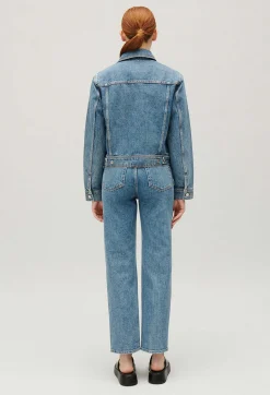 Hot Blue Straight-Leg Denim Jacket Women Jackets And Coats