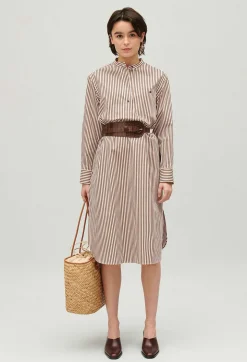 Cheap Bronze Striped Mid-Length Dress Women Dresses