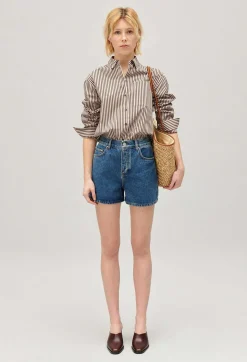 Cheap Bronze Striped Shirt Women Tops And Shirts