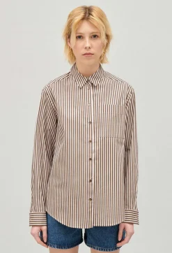 Cheap Bronze Striped Shirt Women Tops And Shirts