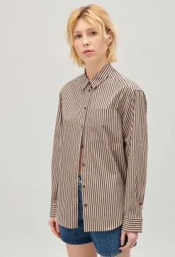 Cheap Bronze Striped Shirt Women Tops And Shirts