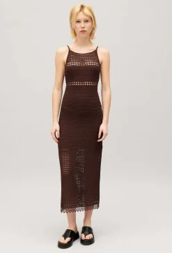Online Brown Crochet Maxi Dress Women Dresses