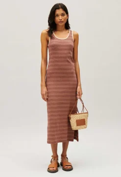 Sale Brown Stripy Knit Maxi Dress Women Dresses