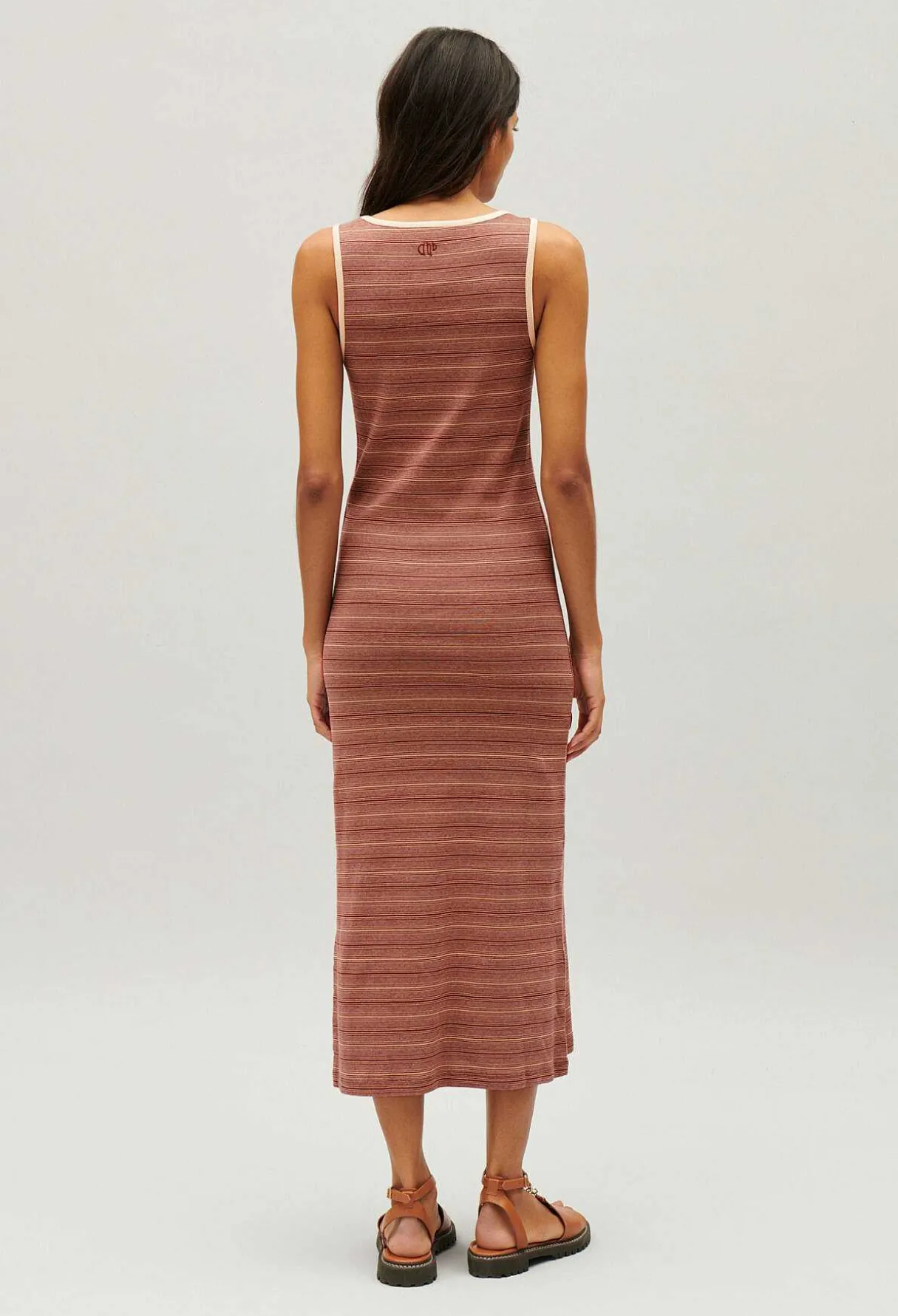 Sale Brown Stripy Knit Maxi Dress Women Dresses