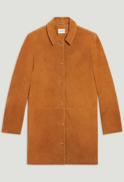 Hot Dark Beige Straight Suede Leather Coat Women Jackets And Coats