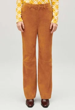 Store Dark Beige Suede Leather Trousers Women Jeans And Trousers