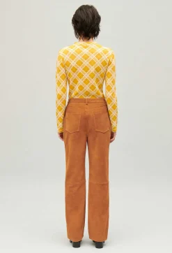 Store Dark Beige Suede Leather Trousers Women Jeans And Trousers