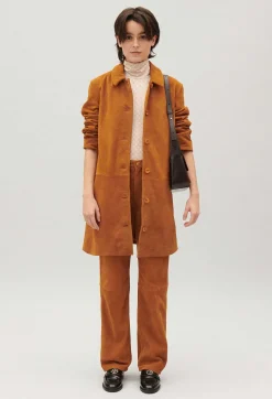 Store Dark Beige Suede Leather Trousers Women Jeans And Trousers