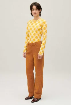 Store Dark Beige Suede Leather Trousers Women Jeans And Trousers