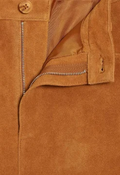 Store Dark Beige Suede Leather Trousers Women Jeans And Trousers