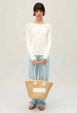 Hot Ecru Knitted Jumper With Embroidery Women Sweaters And Cardigans