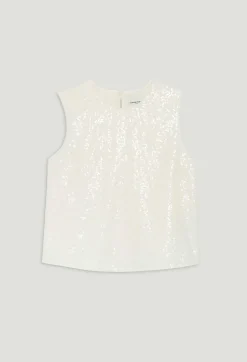 Online Ecru Sequined Sleeveless Top Women Tops And Shirts