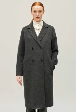 Online Flecked Grey Double-Sided Wool Coat Women Jackets And Coats