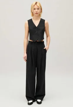 Best Sale Flecked Grey Wide-Leg Trousers Women Jeans And Trousers