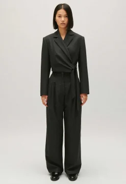 Best Sale Flecked Grey Wide-Leg Trousers Women Jeans And Trousers