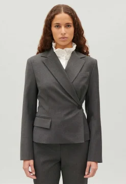 New Flecked Grey Wrapover Suit Jacket Women Blazers