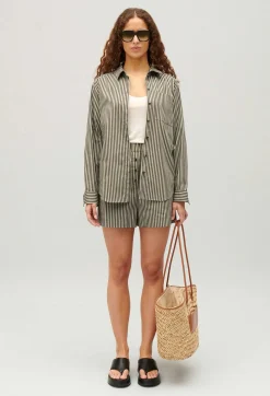 Best Sale Green Stripy Shirt Women Tops And Shirts