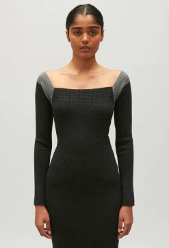 Fashion Grey Marled Knit Maxi Dress Women Dresses