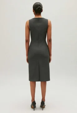 Fashion Grey Midi Shift Dress Women Dresses