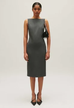 Fashion Grey Midi Shift Dress Women Dresses
