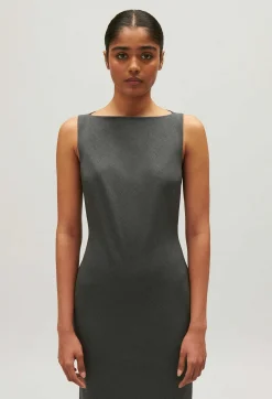 Fashion Grey Midi Shift Dress Women Dresses