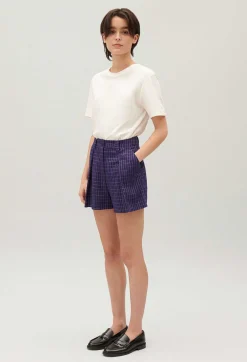 Store Indigo Checked Shorts Women Skirts And Shorts
