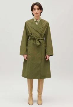 New Khaki Nylon Mid-Length Trench Coat Women Jackets And Coats