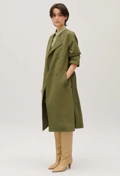 New Khaki Nylon Mid-Length Trench Coat Women Jackets And Coats