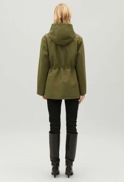 Online Khaki Reversible Hooded Parka Women Jackets And Coats