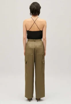 Online Khaki Satin-Effect Floaty Cargo Trousers Women Jeans And Trousers